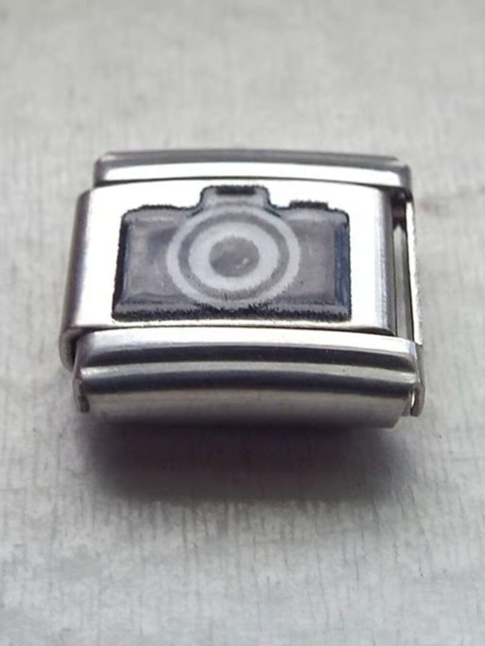 Black and white enamel camera 9mm stainless steel Italian charm bracelet link